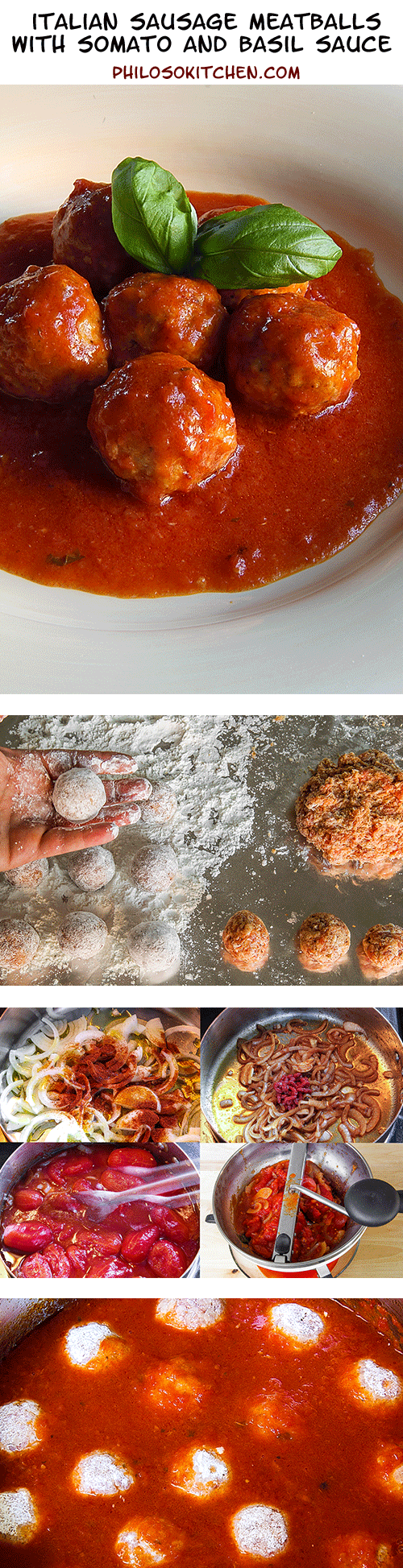 Italian sausage meatballs with tomato and basil sauce